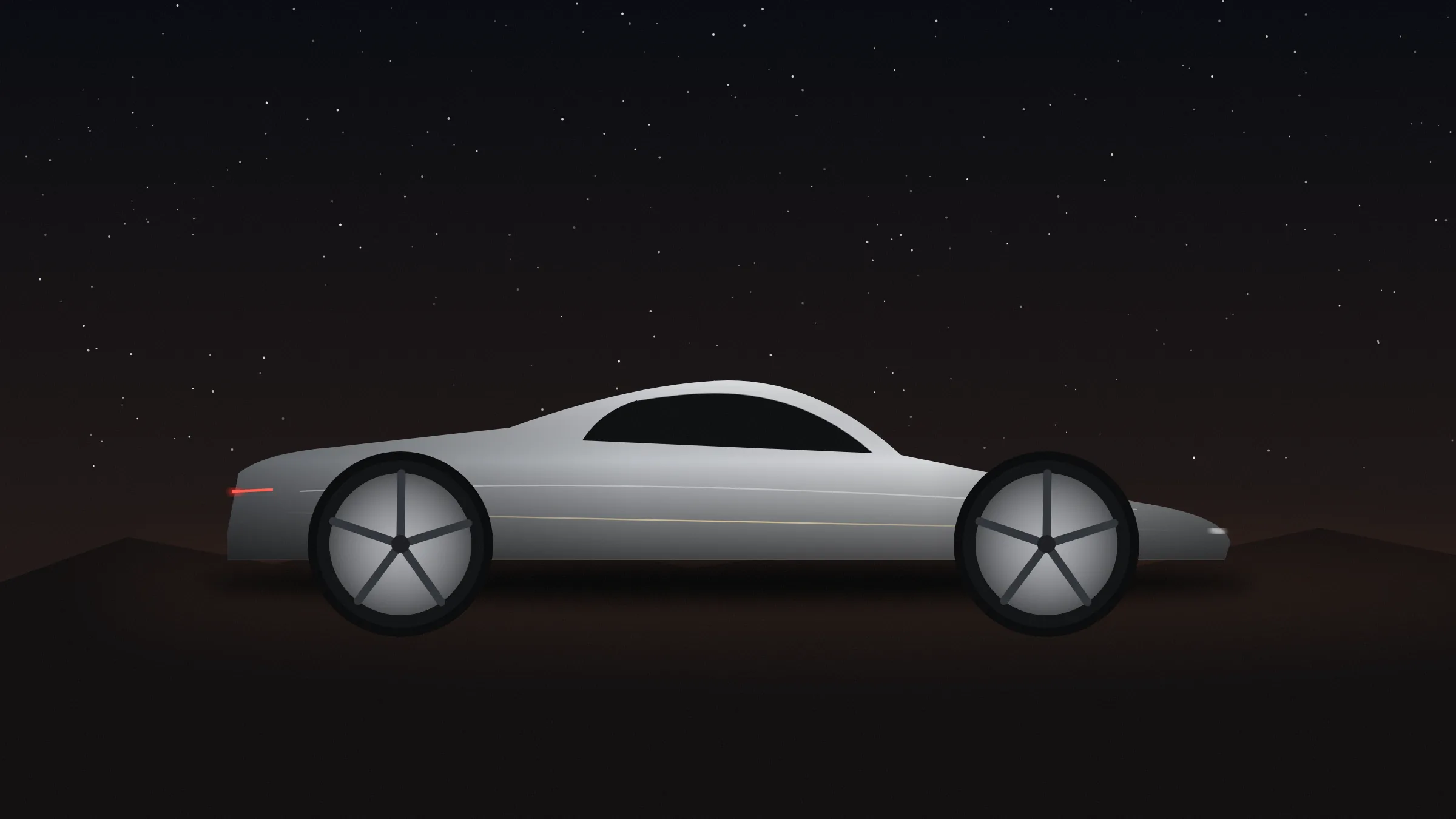 夜空下一台低矮双座电动 Roadster 的插画